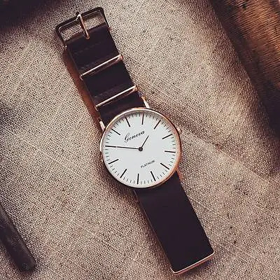 £10 • Buy Vintage Style Unisex Gold Look Fashion Watch With Leather NATO Strap