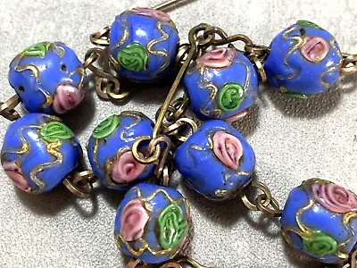 Victorian Blue Painted Venetian Glass Necklace - Very Pretty Colours16.5” • £27.95