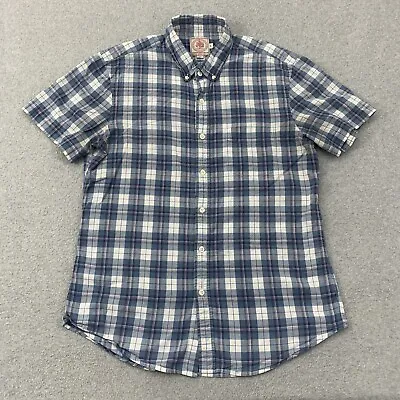 J. Press Button Down Shirt Mens Large Short Sleeve Plaid Blue White Pink • $29.65