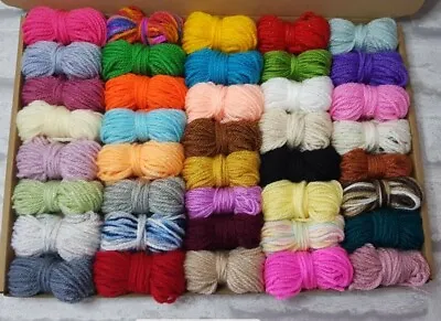 40 Mixed Yarn Wool Job Lot Knitting Crochet Squares Pompom Crafts Toys Bundle DK • £6.50