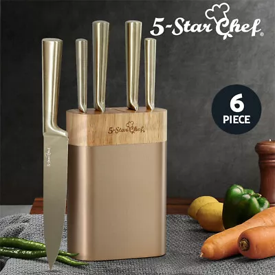 5-Star Chef 6PCS Kitchen Knife Set Stainless Steel Nonstick Block Chef Sharp • $52.95