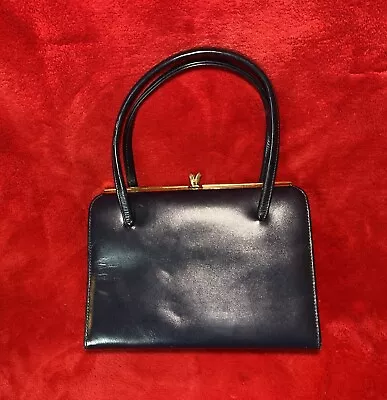 Vintage 1960's Purse Kelly Frame Bag Blue Leather Sibley’s Rochester NY England • $39.95