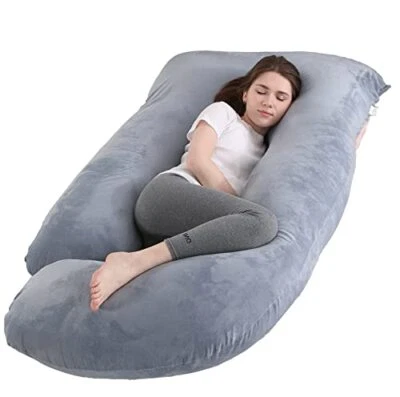 $41.53 • Buy Jcickt Pregnancy Pillow J Shaped Full Body Pillow With Velvet Cover Grey Materni