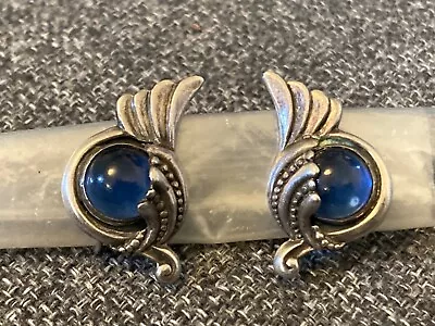 Vintage Margot De Taxco Sterling Silver Screw Back Earrings #5240 Blue Glass • $177