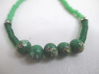 Vintage Millefiori Necklace Green Signed Vogue  • $14.99