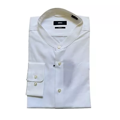 NWT Hugo Boss Men's Jordi Slim Fit Shirt In Structured Cotton With Band Collar • $69.98