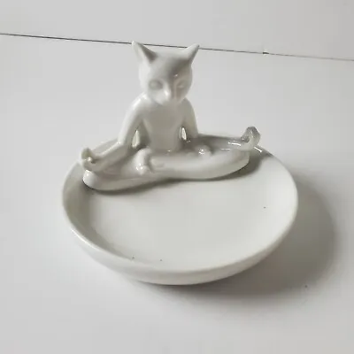 Namaste Meditation Yoga Kitty Cat Lotus Position Figurine Statue Trinket Dish • $19.99