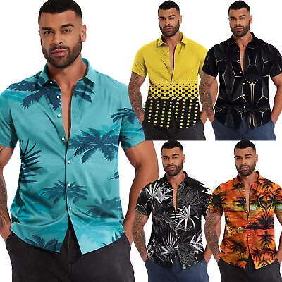 Mens Hawaiian Shirts Floral Palm Tree Sunset Surf Beach Party Holiday Stag Dance • £17.99