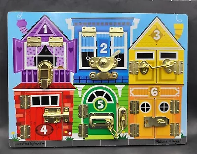 Melissa Doug Latches Board With Doors Wood Metal Hardware Numbers Animals 16x12  • $21.95