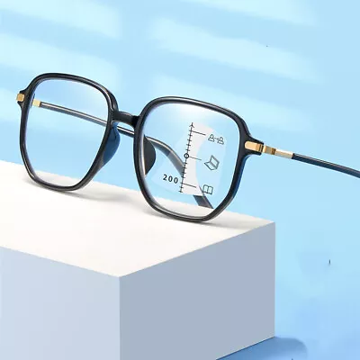 Thick Square Frame Multifocal Varifocal Progressive Reading Glasses Readers~+4.0 • £14.39