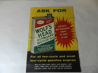 Vintage Advertising Poster- Wolf's Head Outboard Motor Oil Poster-outboard Motor • $65