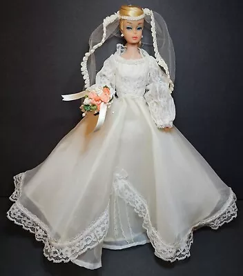 Vintage Barbie Clone Doll Wedding Gown Dress Handmade Mommy Crochet • $19.99