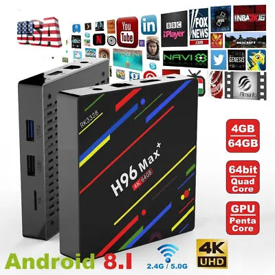 H96 MAX Plus Android 8.1 Ultra 4K HD Smart Streaming TV Box 4GB+32/64GB US STOCK • $127.45