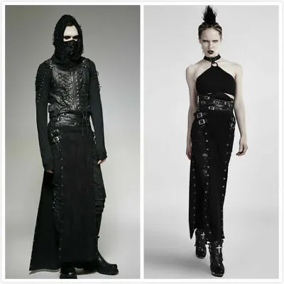 Punk Rave Rivet Gothic Personality Black Leather Split Skirt Warrior Long Skirt • $85.90