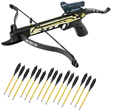 80lbs Self Cocking Metal Gold Hunting Pistol Crossbow 15 Arrows Red Dot Scope • $61.99