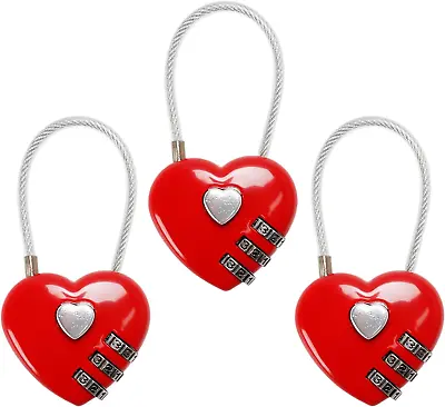 Red Heart Padlock Mini Code Lock Wire Rope 3-Digit Code Combination Padlock Fo • $16.87