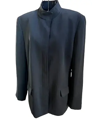 JOSEPHINE CHAUS Vintage Black Mandarin Collar Polyester Two Pocket Jacket SZ 14 • $25.95