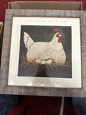 Warren Kimble Framed Print American Folk Art 16 5/16”x 16 51/6” Chicken On Eggs • $10