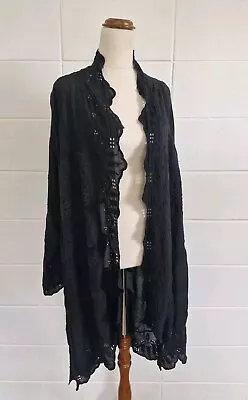 JOHNNY WAS Open Cardigan Robe Cover Up Top Sz Small Black  • $89.95