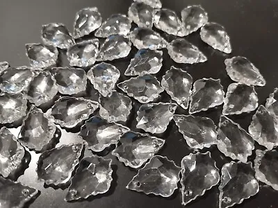 100pcs 20mm Top Drilled Faceted LEAF Acrylic Beads CLEAR Transparent Drop A19 • £11.16