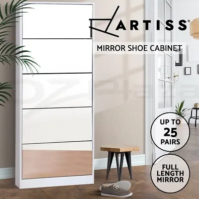 $141.95 • Buy Artiss Shoe Cabinet Mirror Shoes Organiser Storage Rack White Cupboard Shelf
