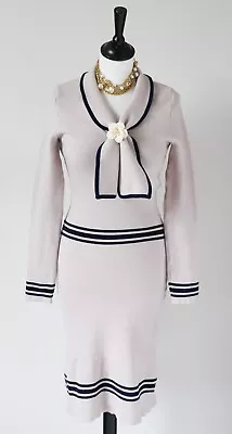 Sailor Knitted Dress - Wool - Nautical - Vintage - UK 8 • £75