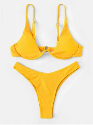 BNWT Zaful Yellow Sculpted Monowire High Leg Bikini Swimwear S • £20