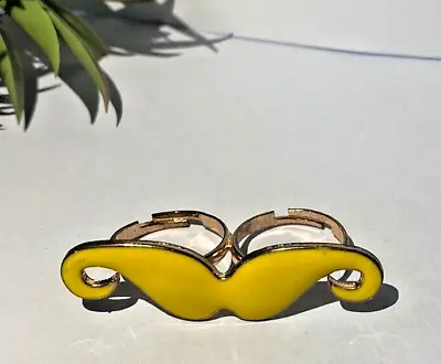 Ring Double Two Fingers For Woman Shaped Mustache Beautiful Yellow Goldtone NIP • $2