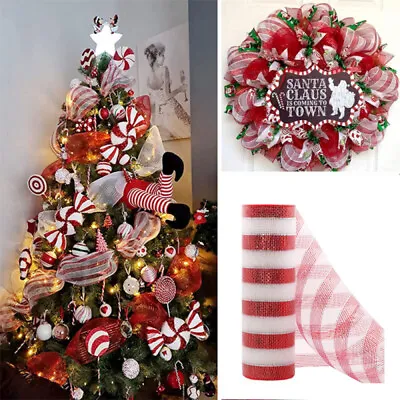 £7.89 • Buy Red & White Candy Cane Decor Mesh Roll 26cmx10yard Christmas Wreath Tree Stripes