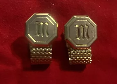 Vintage Cufflinks Gold Tone Letter M  Men's Jewelry .shape Octagonal. • $12.99