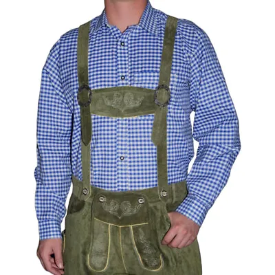 Cotton Men German Shirt BLUE Striped M L XL Lederhosen Oktoberfest Trachten • $39