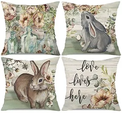 Vintage Easter Pillow Covers 18x18 Set Of 4 Easter Decorations For Home Bunny... • $20.62