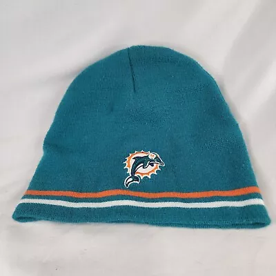 Miami Dolphins Hat Cap Beanie Knit Teal Orange Stripe Adult NFL Mild Wear • $19.97