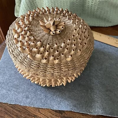 Basket MAINE Fancy  Porcupine Weave Maine 1940-1960 Passamaquoddy  Grass Ash • $199