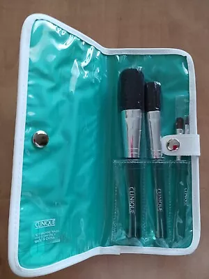 CLINIQUE Vintage Travel Brush Set Green Translucent Handles In Pouch-Rare! • $30