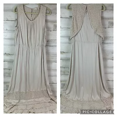 Chico's Beige Crochet Trim Back Overlay Sleeveless Maxi Dress Sz 2 (L/12) • $10.50