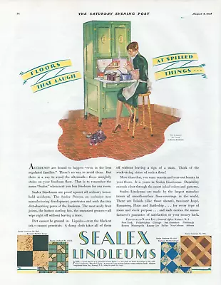 1928 Kitchen LINOLEUM Flooring Vintage Art Print Ad Kitchen Home Decor Stains • $14.99