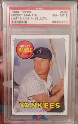 1969 Topps #500 Mickey Mantle Last Name In Yellow PSA 8 NM-MT Yankees HOF • $3900