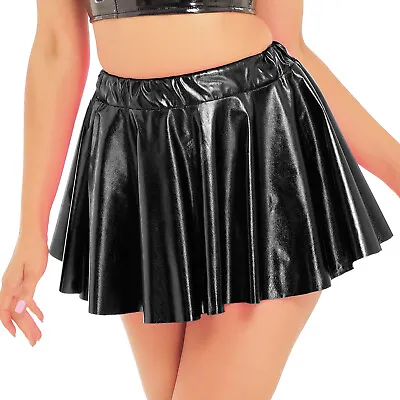 US Woman Shiny Metallic Skater Skirt High Waisted Mini A-Line Flared Skort Skirt • $10.33