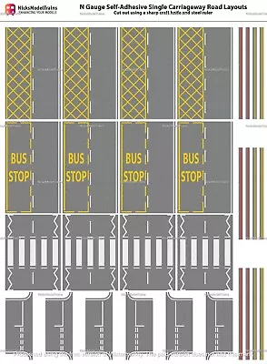 3x Sheets N Gauge (1:148 Scale) Single Carriageway Self-Adhesive Road Layouts • £9.99