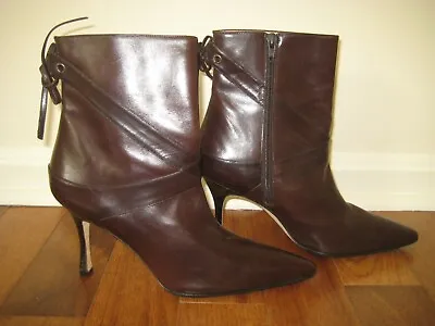 NEW Manolo Blahnik Dark Brown Leather Tie Ankle Boots Booties Shoes 40 $1295 • $165