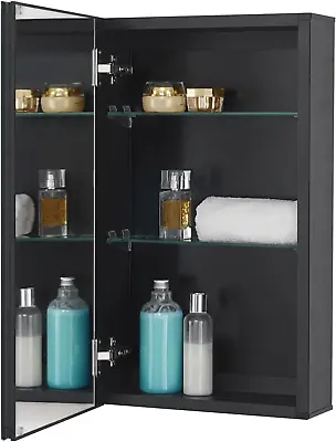 Medicine Cabinet 14 X 24 Inch Recessed Or Surface Mount Black Aluminu... • $194.99