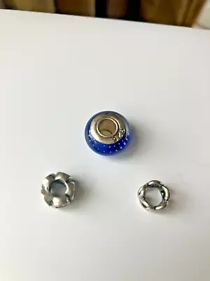 Genuine Pandora Beads Heart / Swirl Spacers Silver 925 Ale / Bonus Blue Bead X3 • £3.99