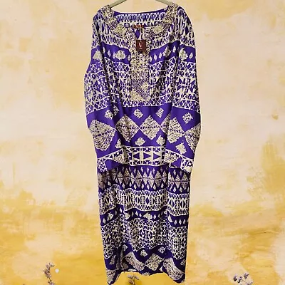 NWT V By Eva Lovely Beaded Kaftan Swim Pool Cover Dress Sz 2X Made In USA Purple • $24.95