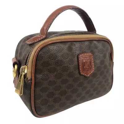 Authentic CELINE 2way Vanity Bag Macadam Triomphe Logo Leather Vintage Brown • $184.56