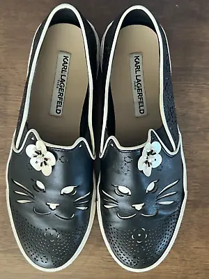 Karl Lagerfeld Shoes Melissa Black Cat Rubber Vegan Size 8 Us Eu 39 • $34.99