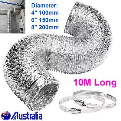 10M 4/6/8 Inch Aluminium Ducting Flexible Duct Hose Pipe Exhaust Inline Fan Tube • $36.89