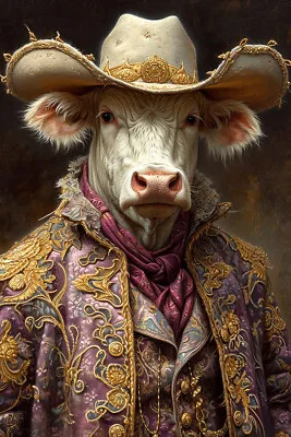 COWBOY COW ART PRINT Farm Animal Portrait Barn Cabin Poster Dark Gothic C908 • $7.95