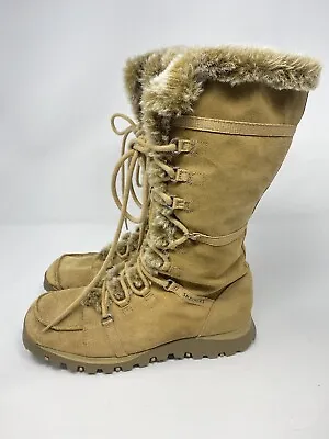 Skechers Grand Jams Unlimited Tan Suede Mid Calf Fur Boots Womens Size 9.5 • $31.50