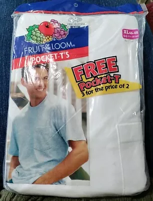 New NIP NOS 3 Pk Vintage Fruit Of The Loom Cotton Pocket White Solid T-Shirt XL • $4.99